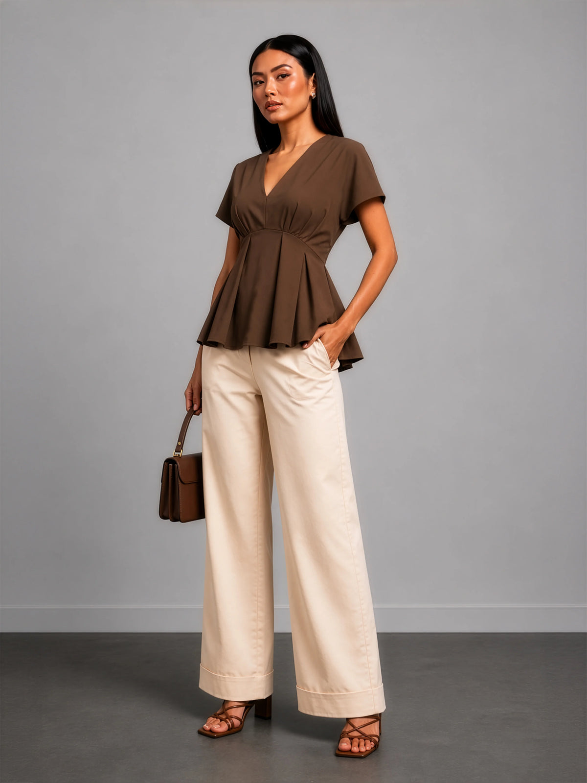 SoftSuit™ Pleated Top - Mocha