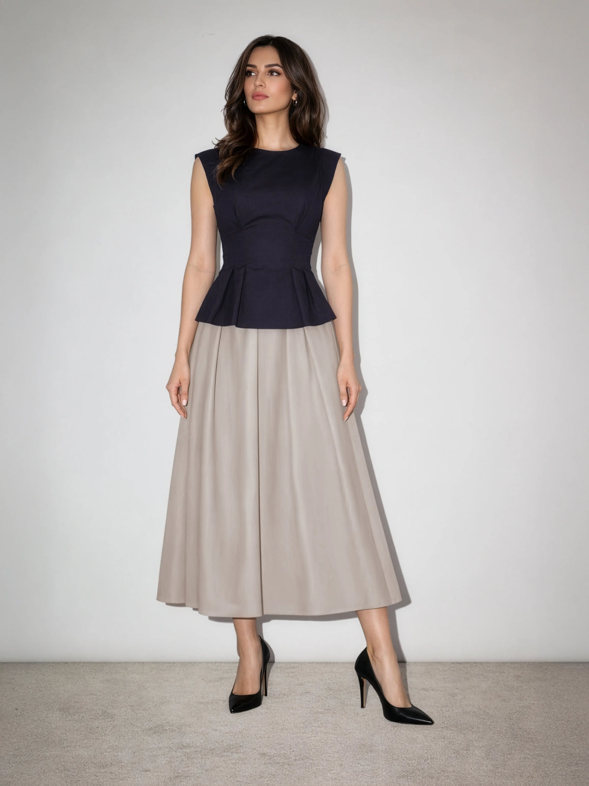 Pleated Skirt in SoftSuit™ Fabric - Greige