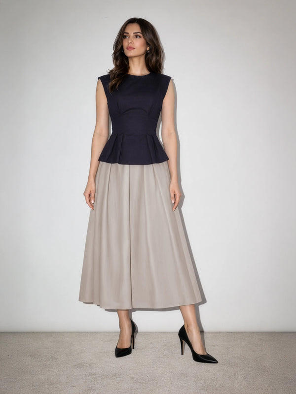 Pleated Skirt in SoftSuit™ Fabric - Greige