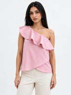 Ruffle One-Shoulder SoftSuit™ Top - Dusty Pink