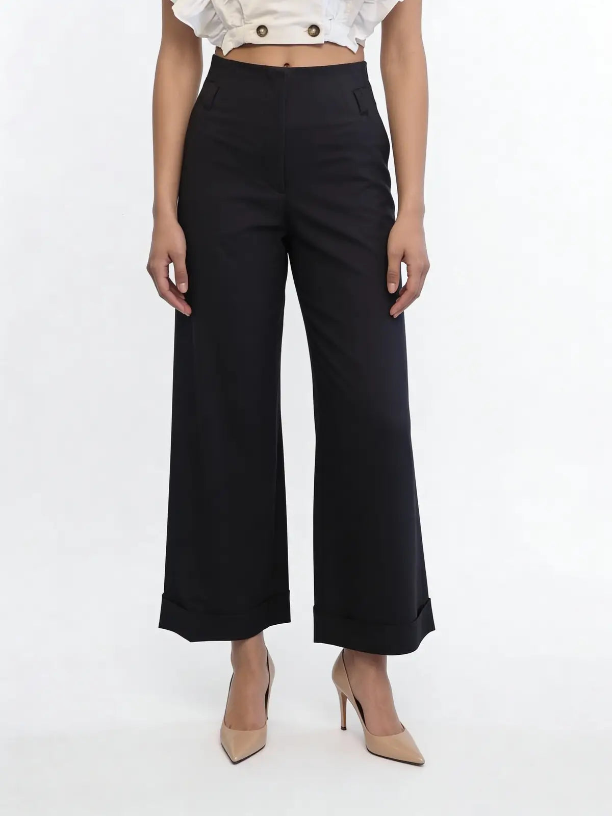 Hem Fold Pant in SoftSuit Fabric - Black