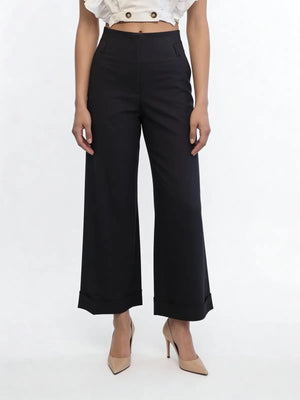 Hem Fold Pant in SoftSuit Fabric - Black