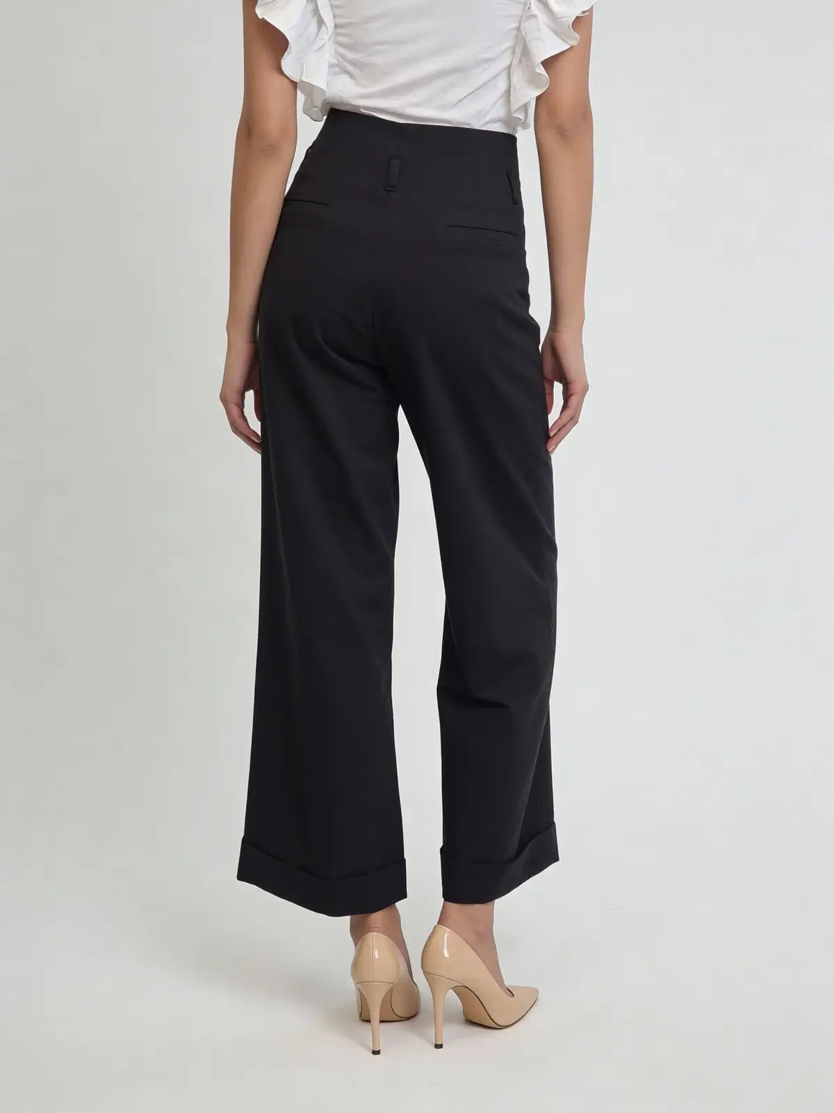 Hem Fold Pant in SoftSuit Fabric - Black