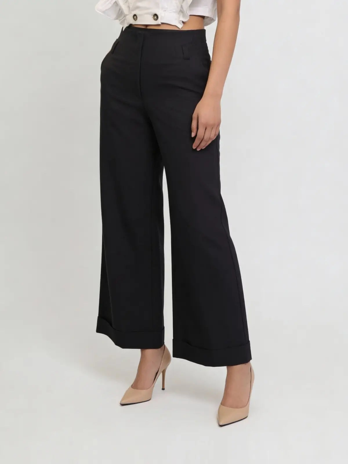 Hem Fold Pant in SoftSuit Fabric - Black
