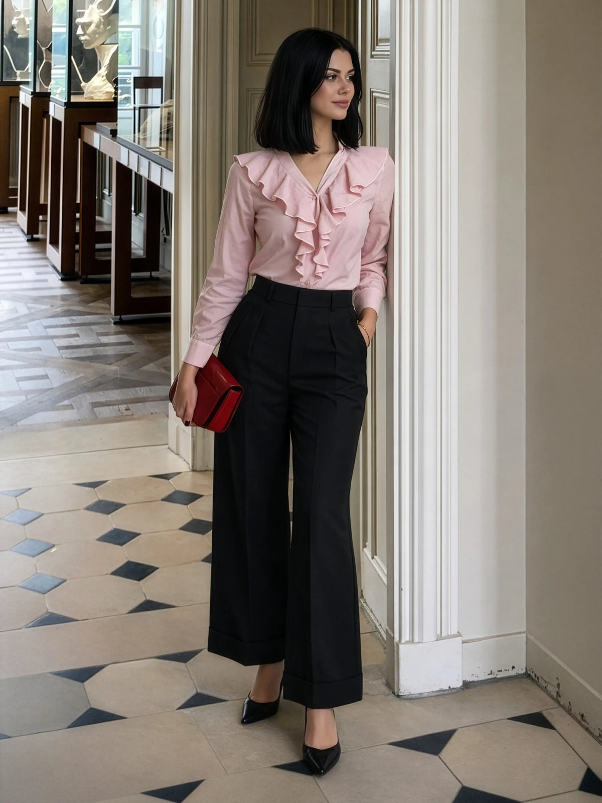 Ruffle Collar Top - Pink