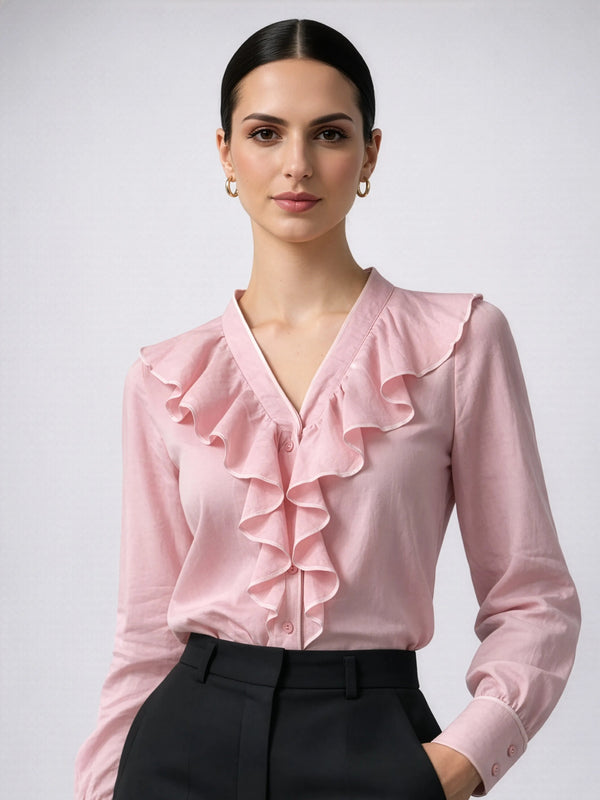 Ruffle Collar Top - Pink