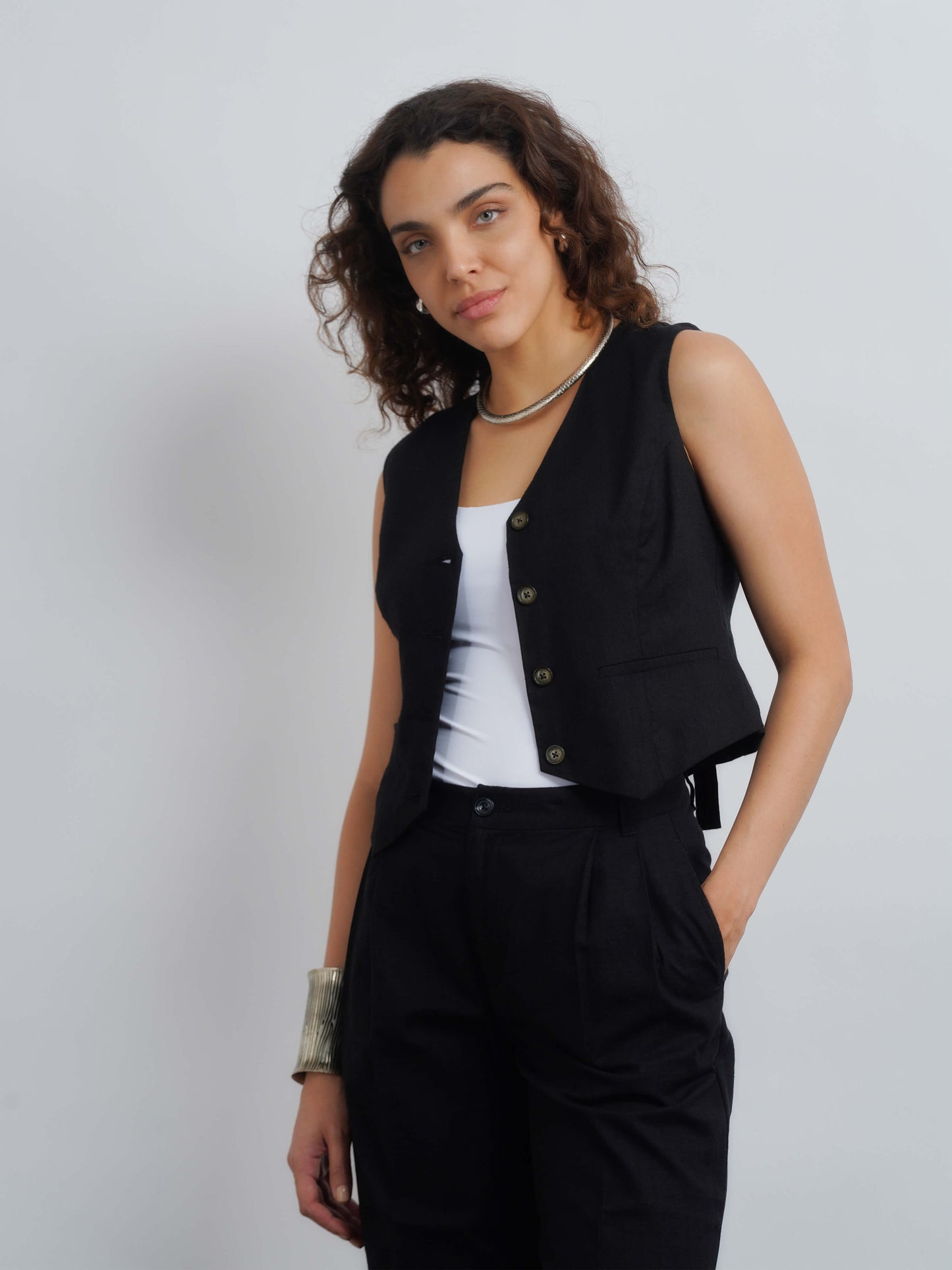 L' Edit Linen Waistcoat - Black