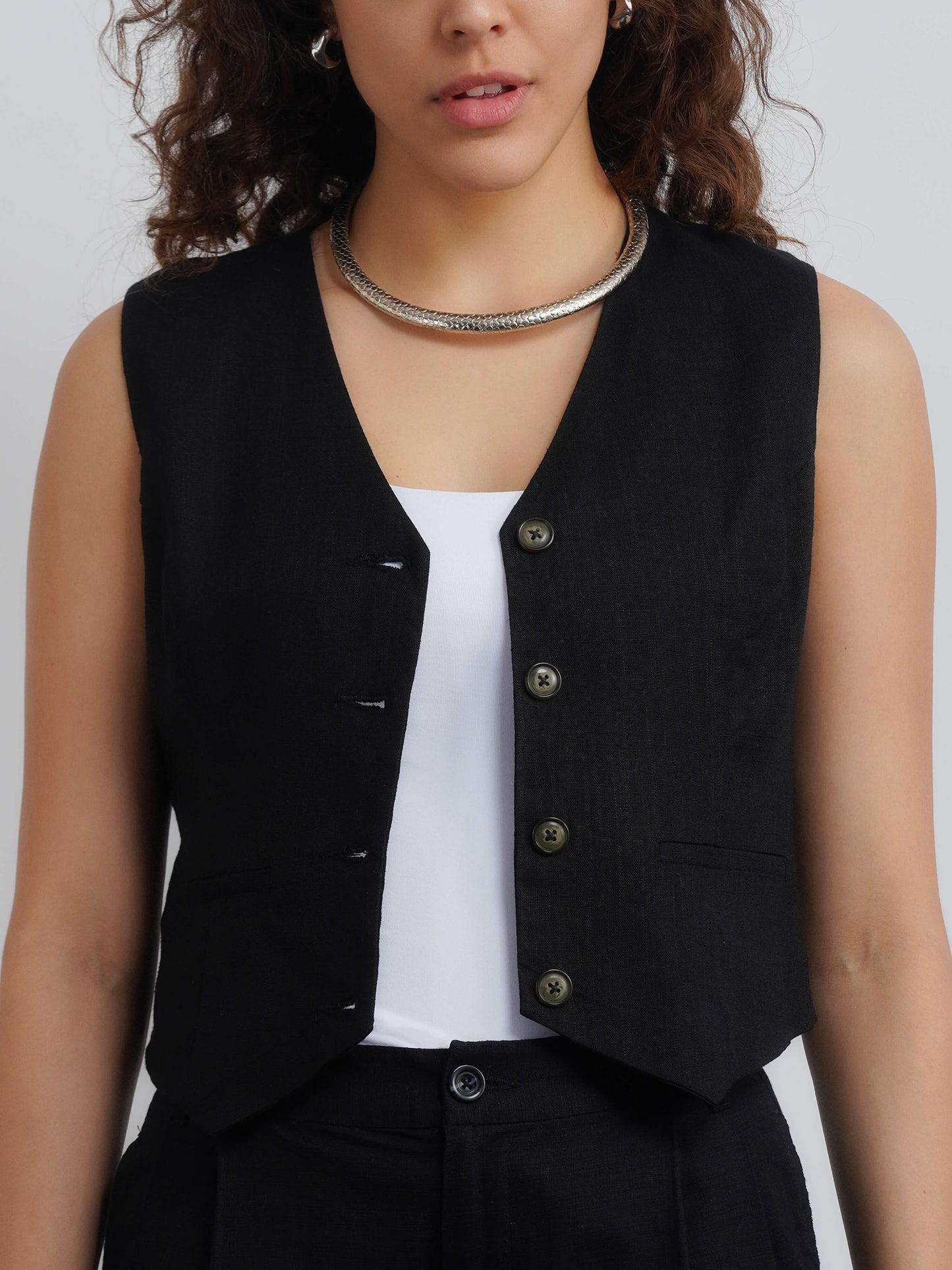 L' Edit Linen Waistcoat - Black