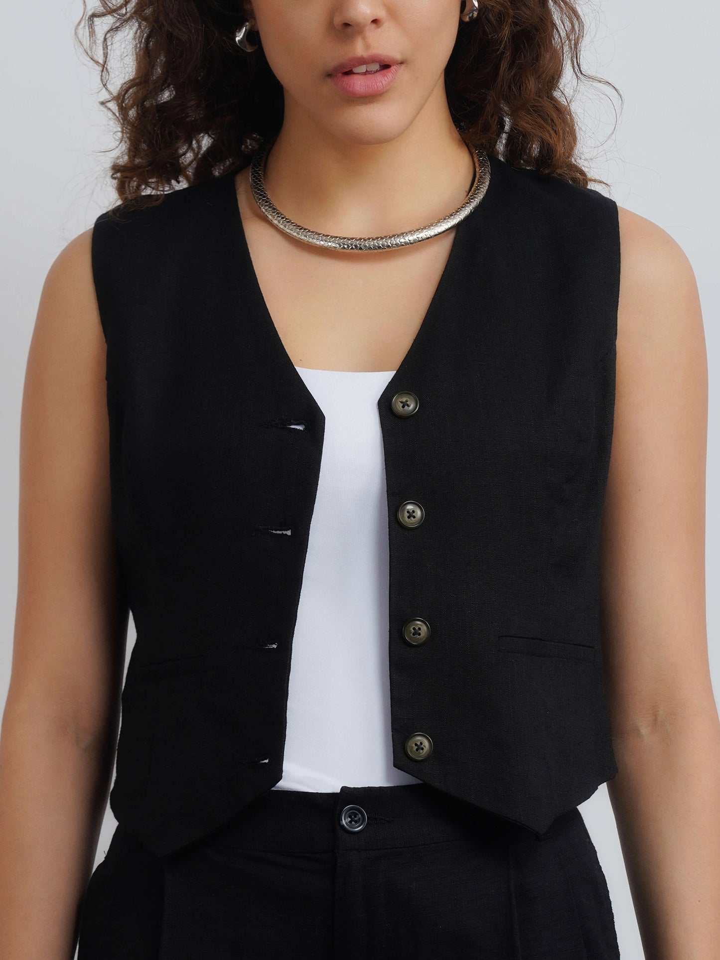 L' Edit Linen Waistcoat - Black
