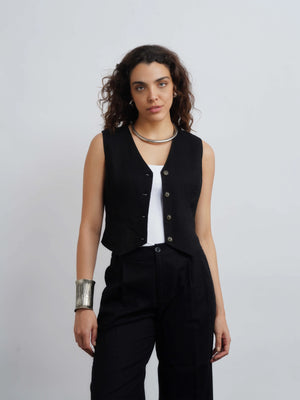 L' Edit Linen Waistcoat - Black