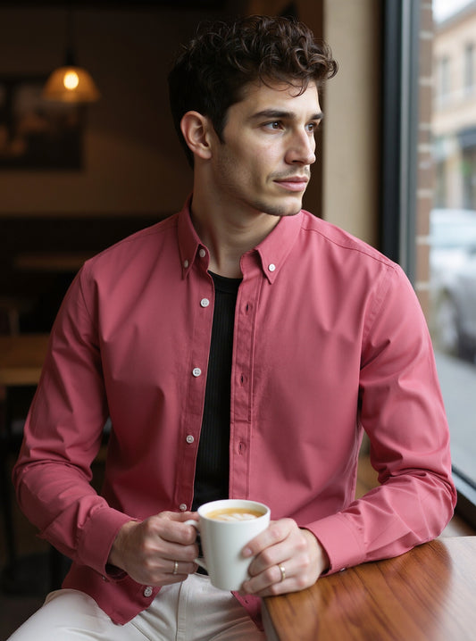 Buttoned Up Affair - Carrort Pink Cotton Slim Fit Shirt