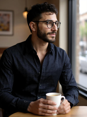 Sirius - Jacquard Cotton Regular Fit Black Shirt