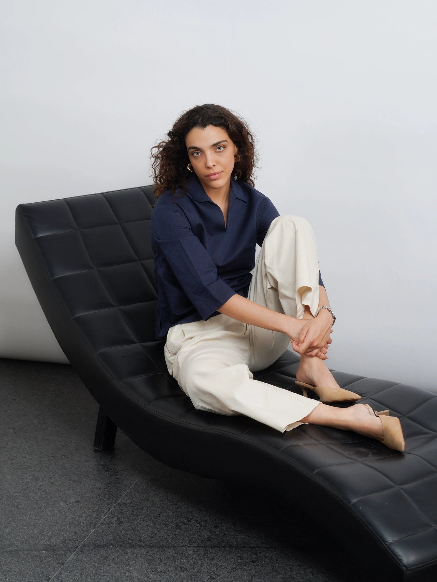 Linen Lux Top - Navy