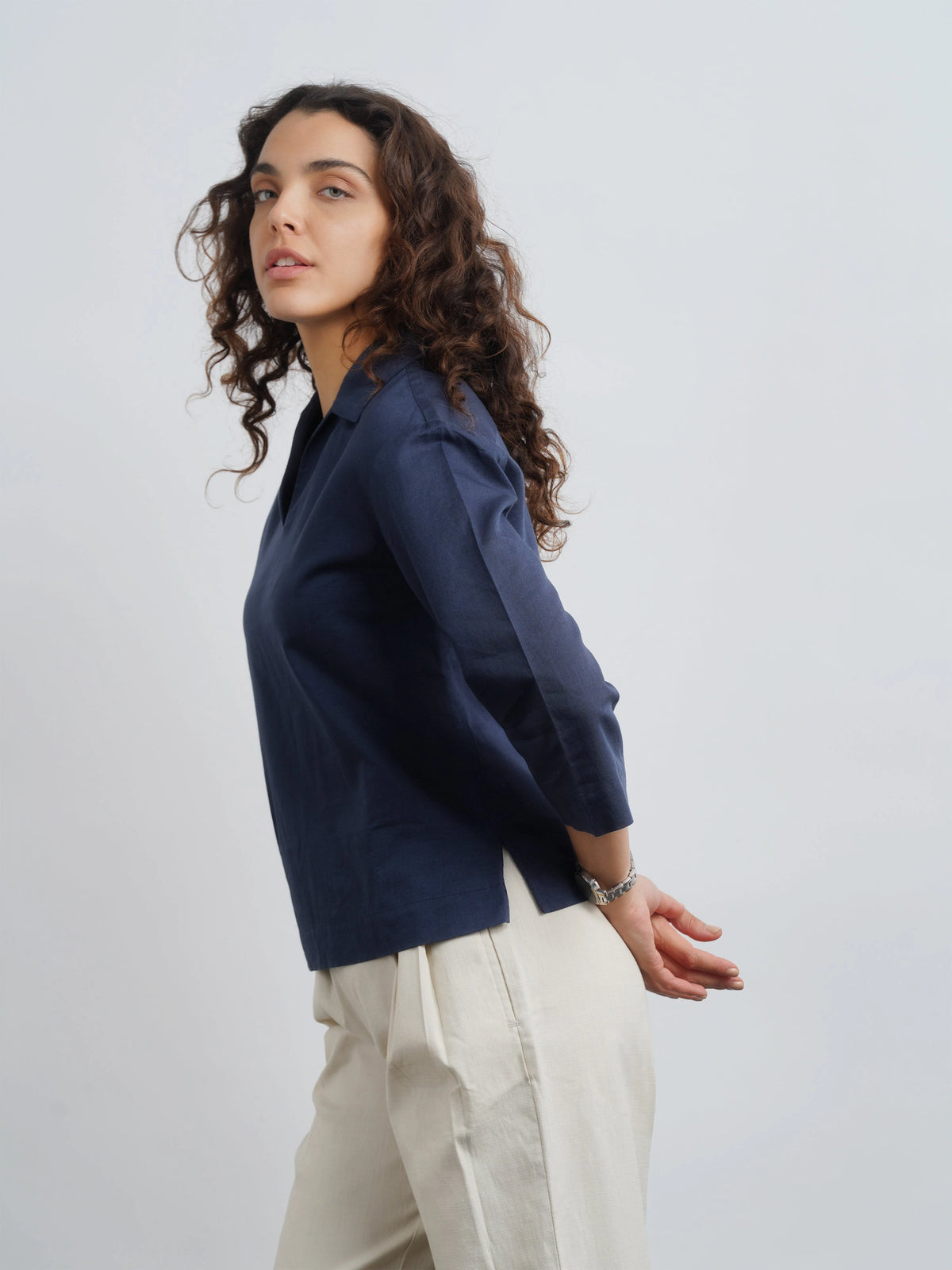 Linen Lux Top - Navy