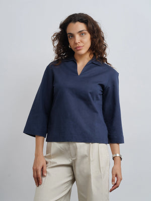 Linen Lux Top - Navy