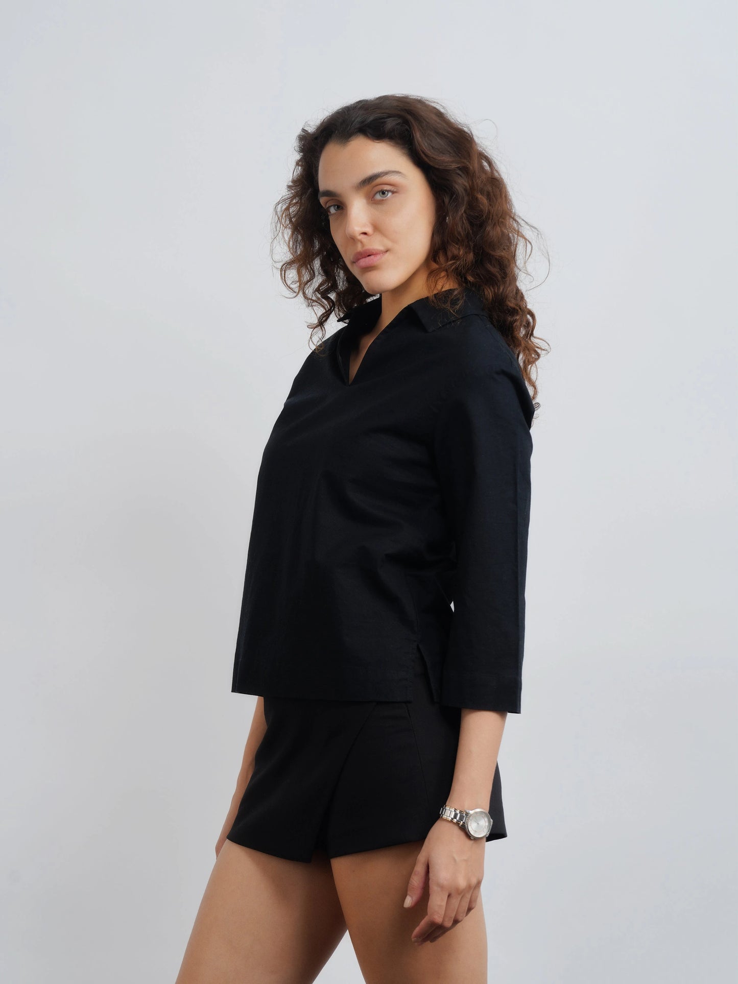 Linen Lux Top - Midnight Black