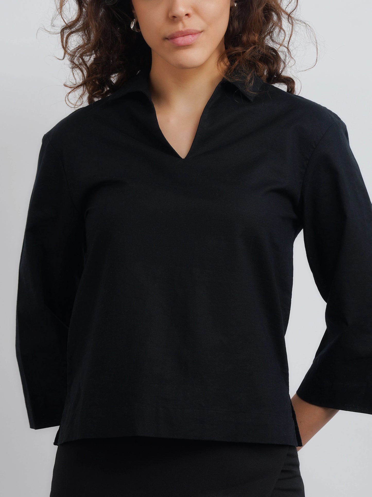 Linen Lux Top - Midnight Black
