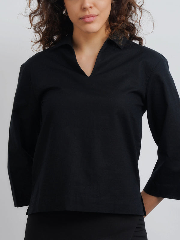 Linen Lux Top - Midnight Black