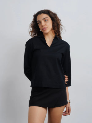 Linen Lux Top - Midnight Black