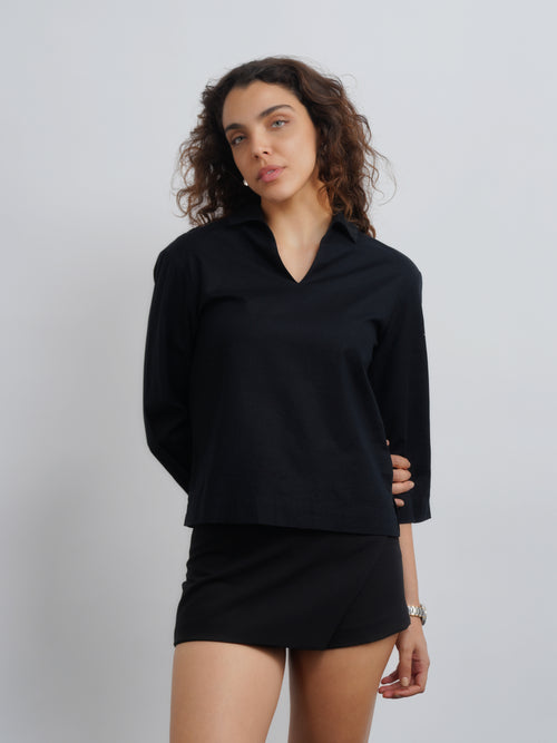 linen lux top - midnight black