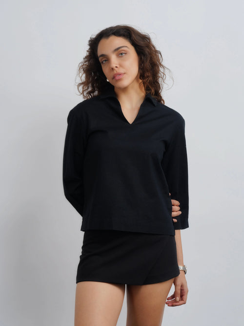 linen lux top - midnight black