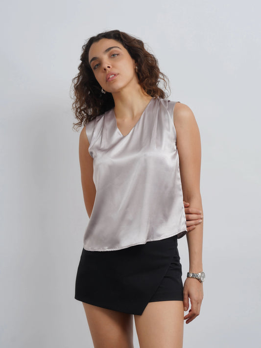 Satin Top - Silver Champagne