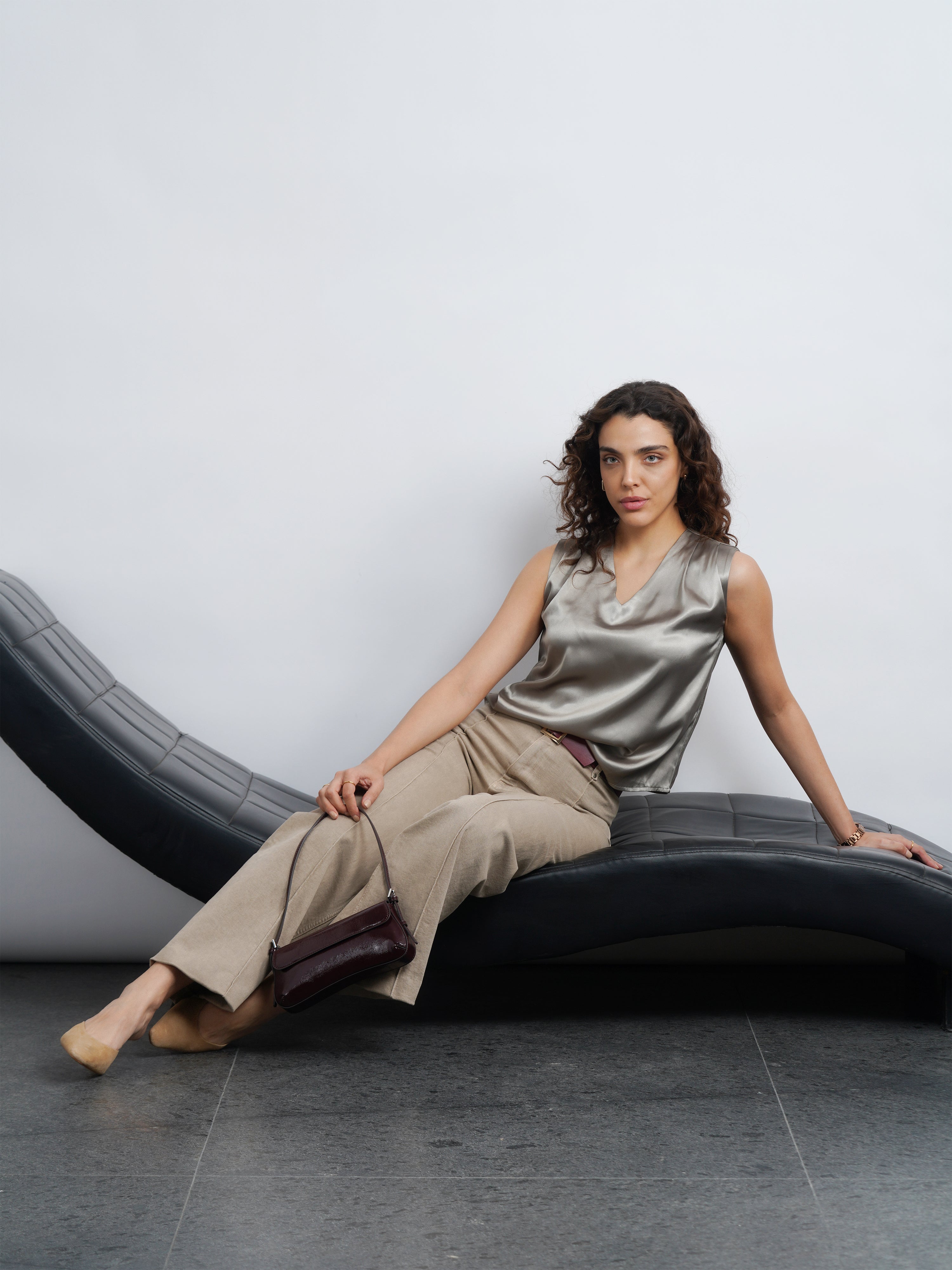 satin top - olive