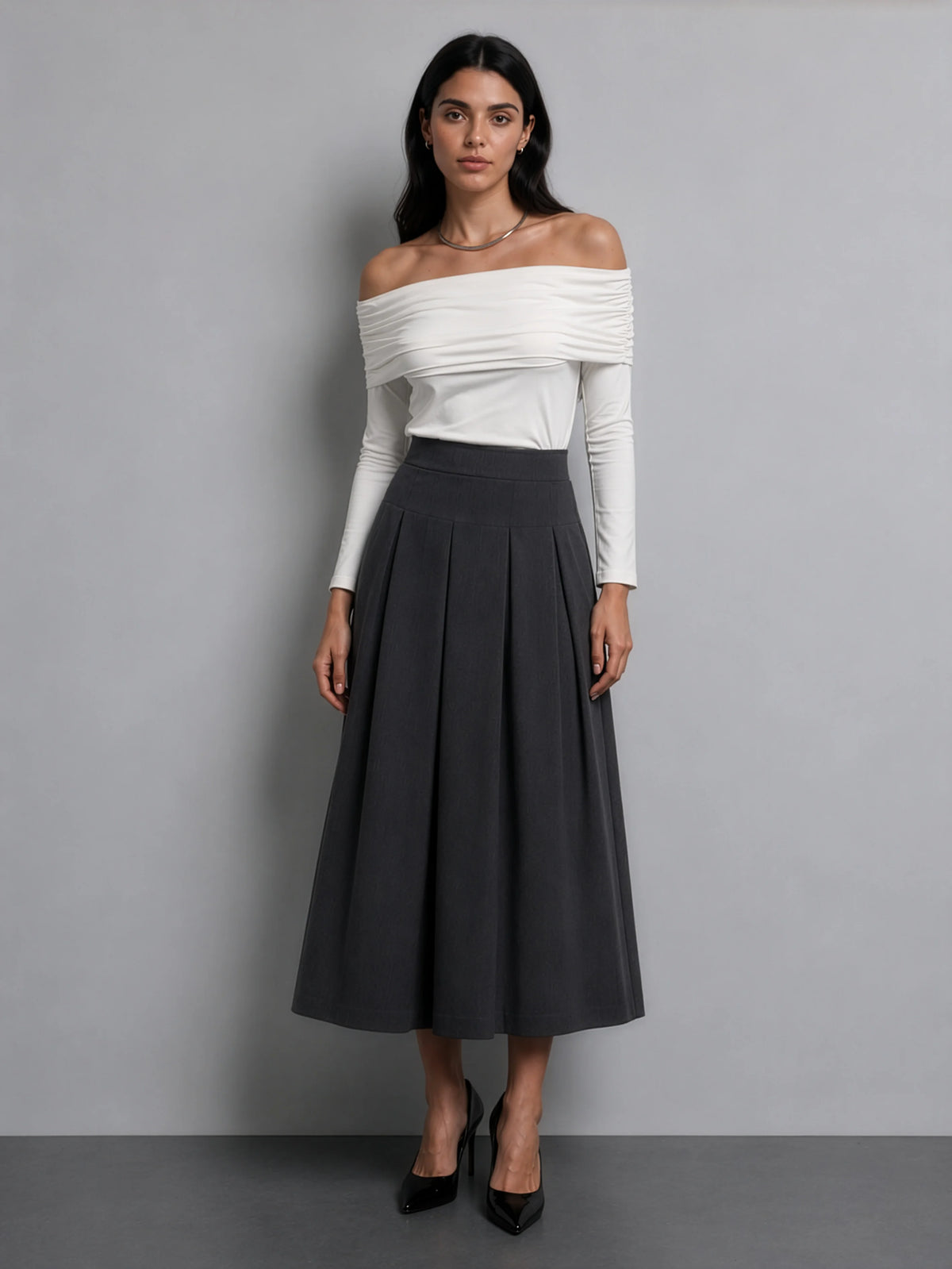 Off-Shoulder Knit Top - White