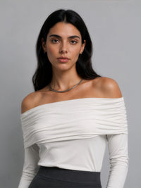 Off-Shoulder Knit Top - White