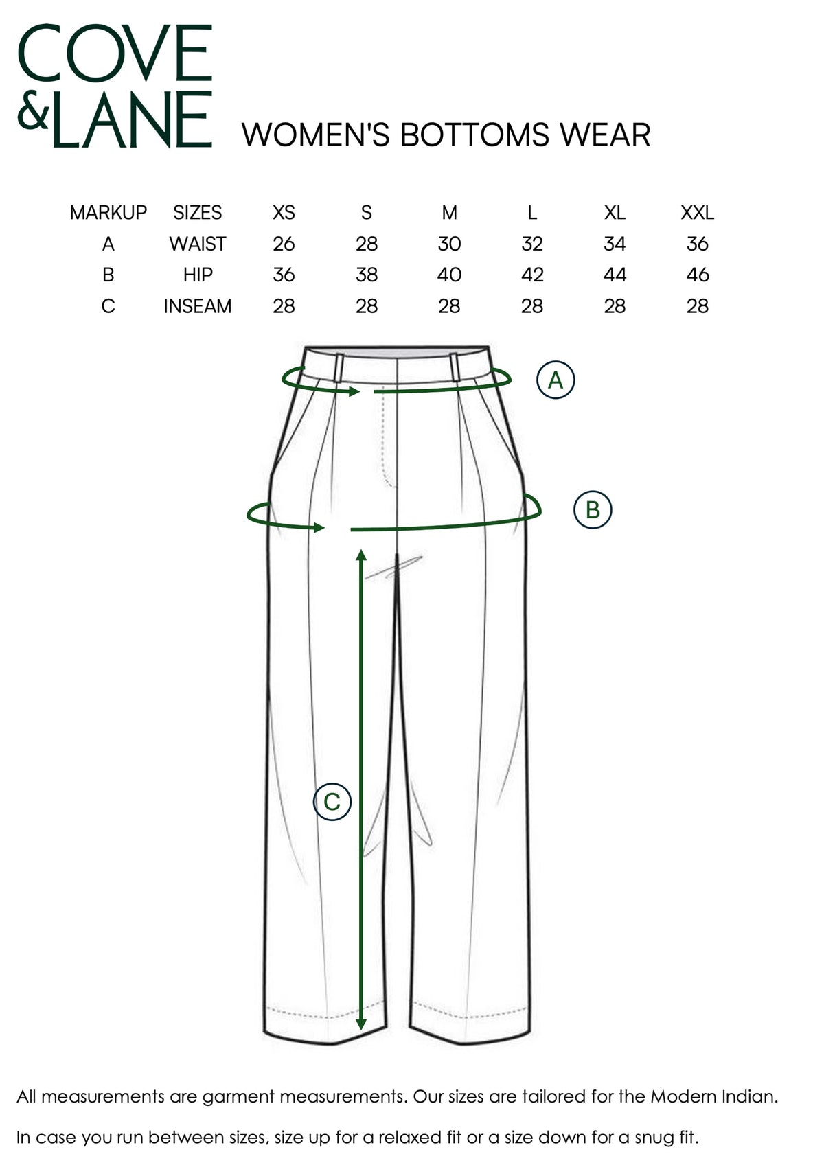 Size guide for Balloon Skirt in SoftSuit™