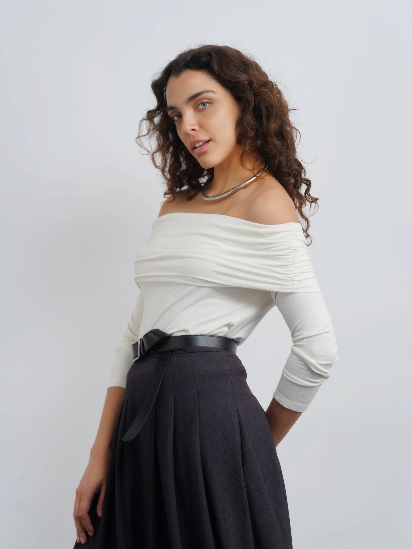 Off-Shoulder Knit Top - White