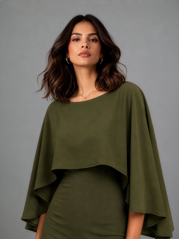 Cape Dress in CrepeSway™ - Olive