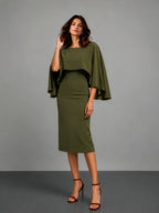 Cape Dress in CrepeSway™ - Olive