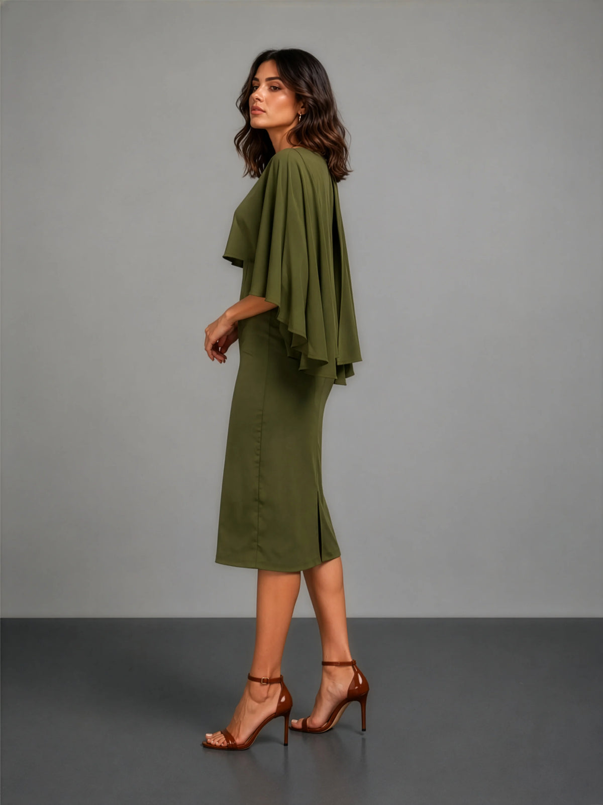 Cape Dress in CrepeSway™ - Olive