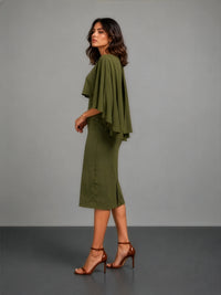 Cape Dress in CrepeSway™ - Olive