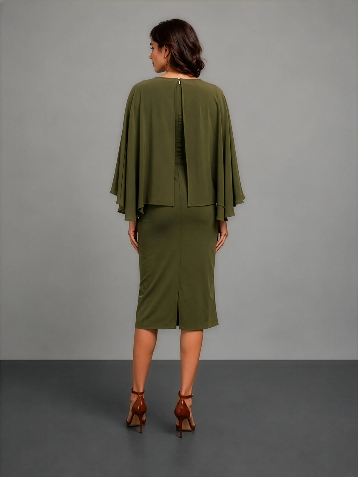 Cape Dress in CrepeSway™ - Olive