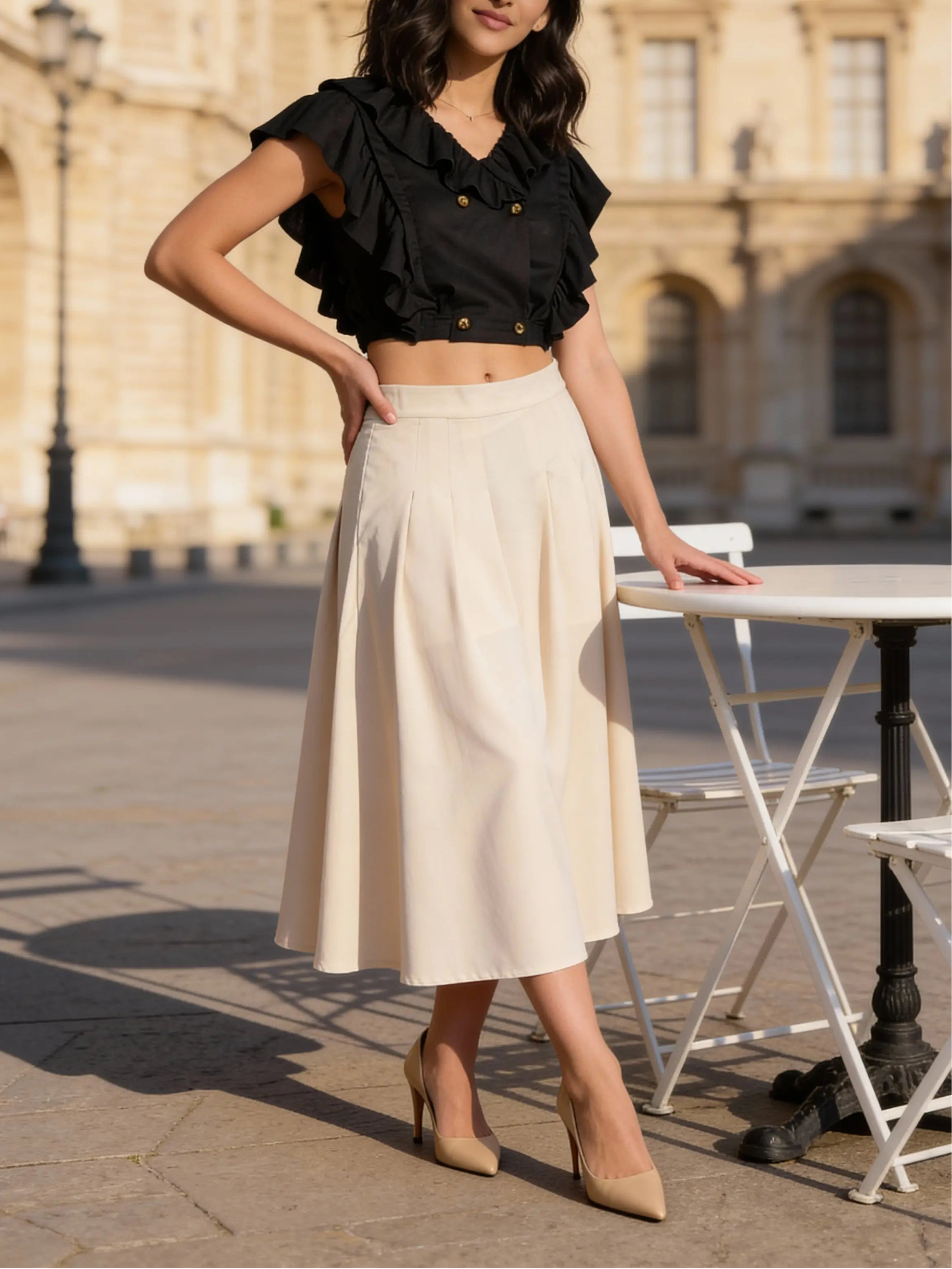 Pleated Skirt in SoftSuit™ Fabric - Cream