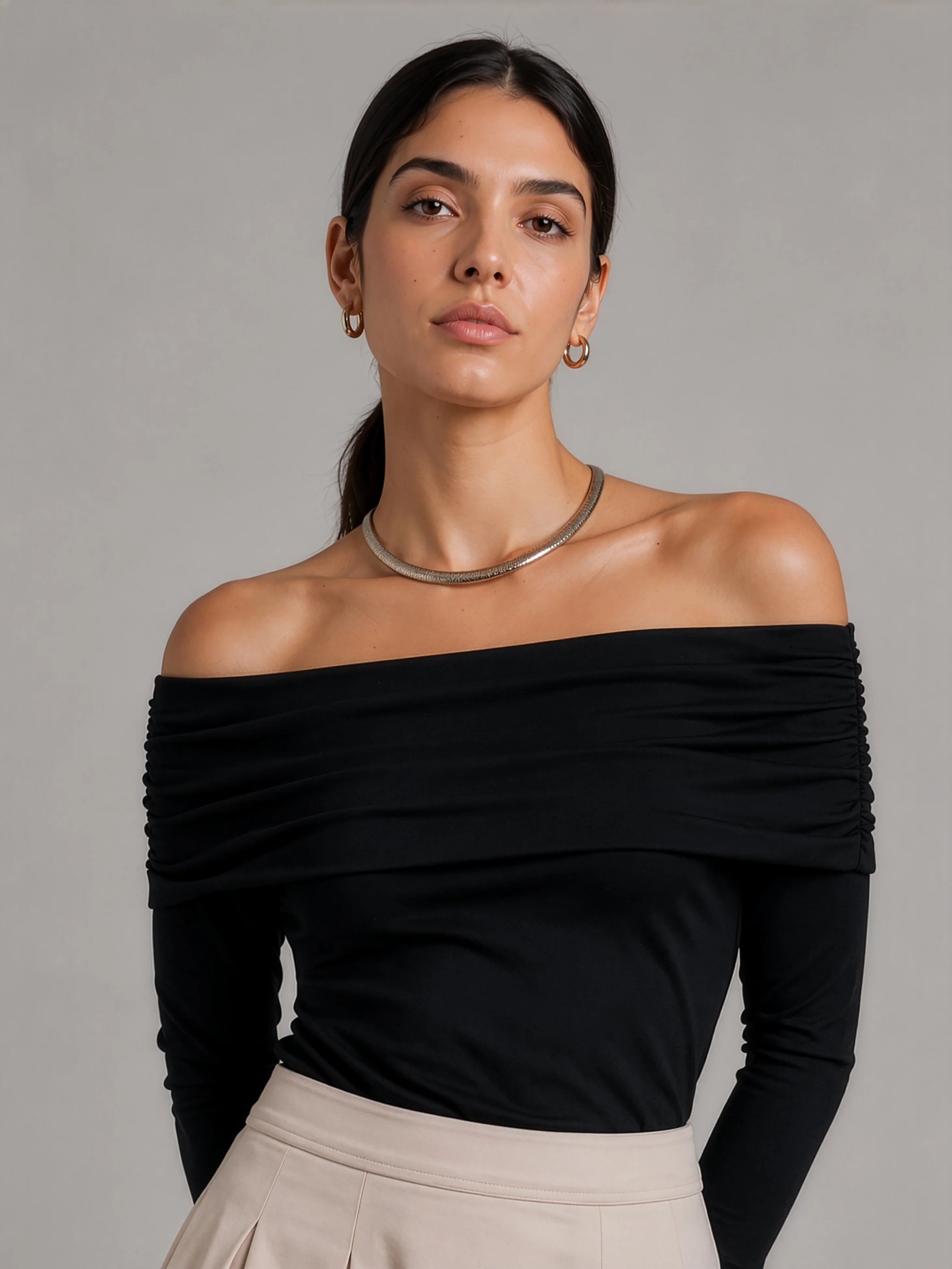 Off-Shoulder Knit Top - Black
