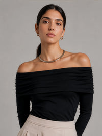 Off-Shoulder Knit Top - Black