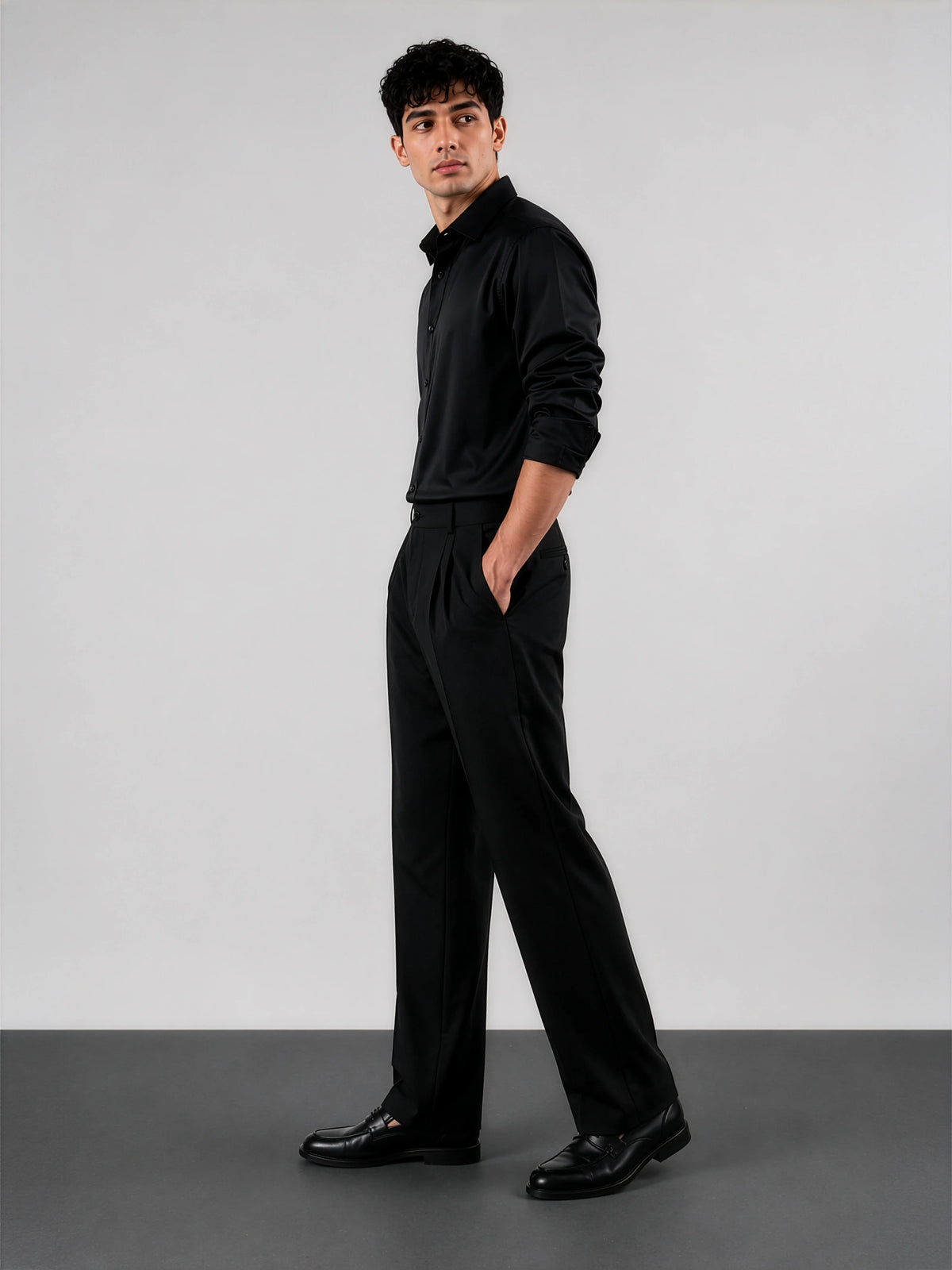 Black Satin - Regular Fit Cotton Shirt