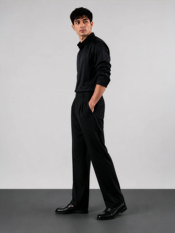 Black Satin - Regular Fit Cotton Shirt