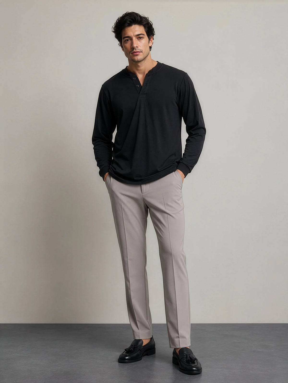 Bamboo Cotton Henley - Black