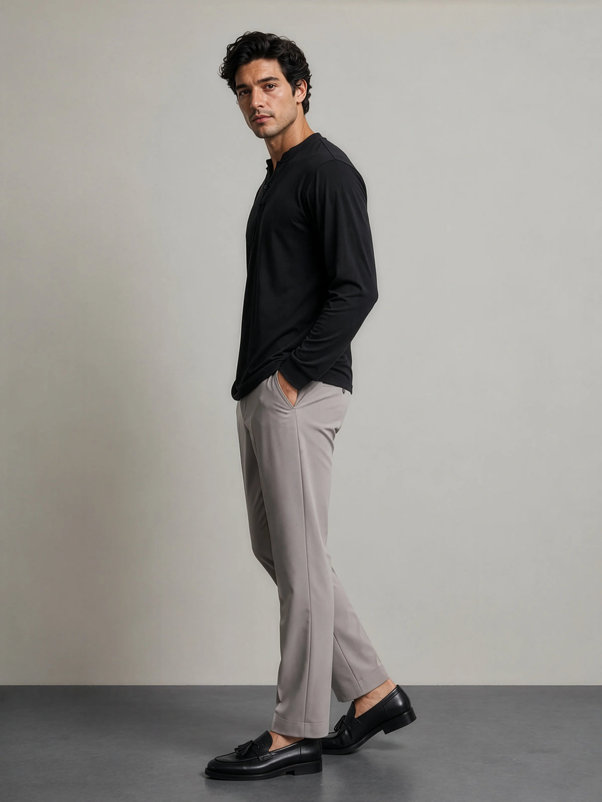 Bamboo Cotton Henley - Black
