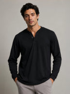 Bamboo Cotton Henley - Black