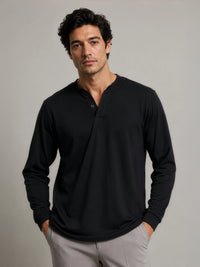 Bamboo Cotton Henley - Black