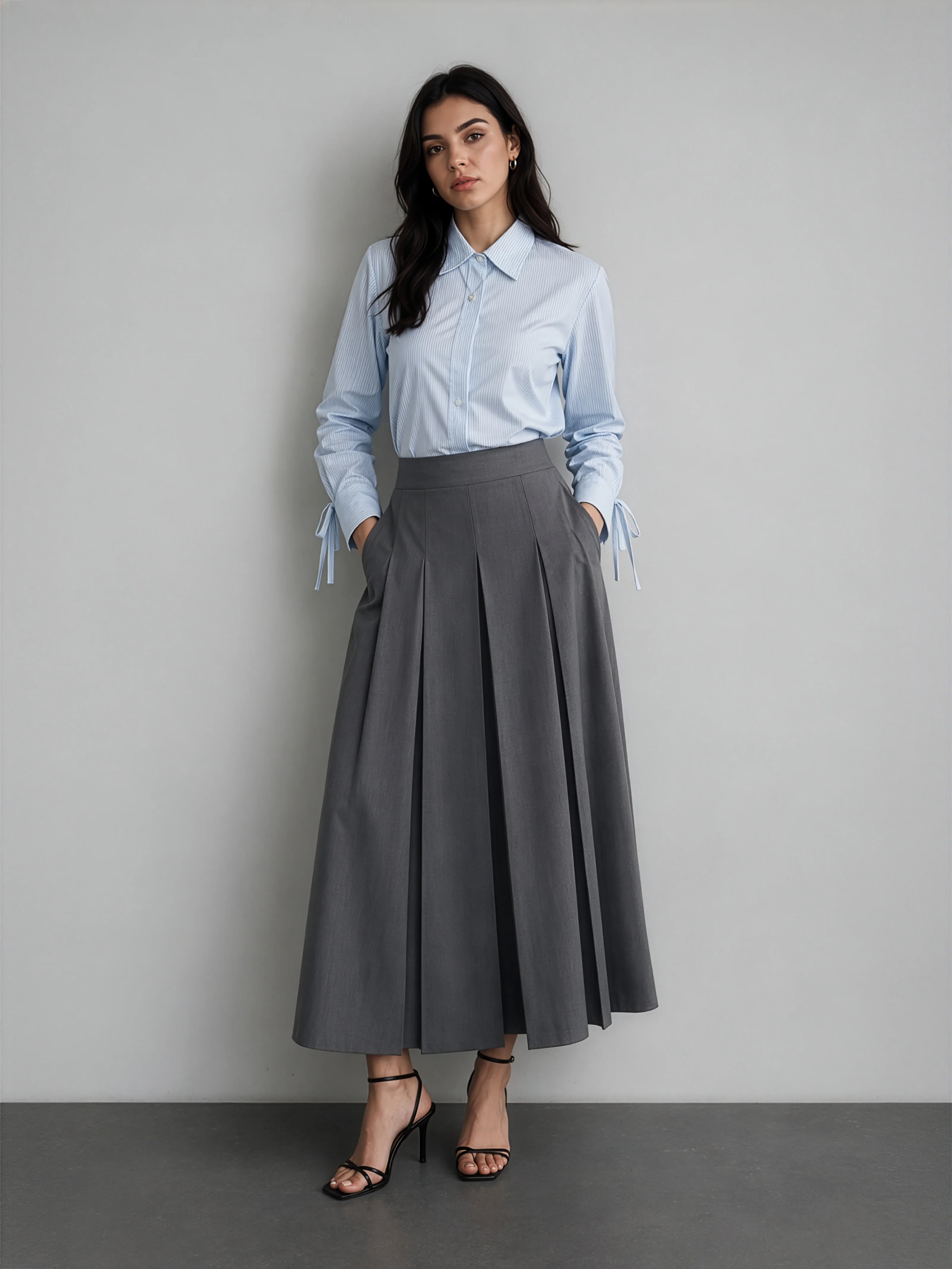 Cotton Drawstring Shirt - Blue Stripe