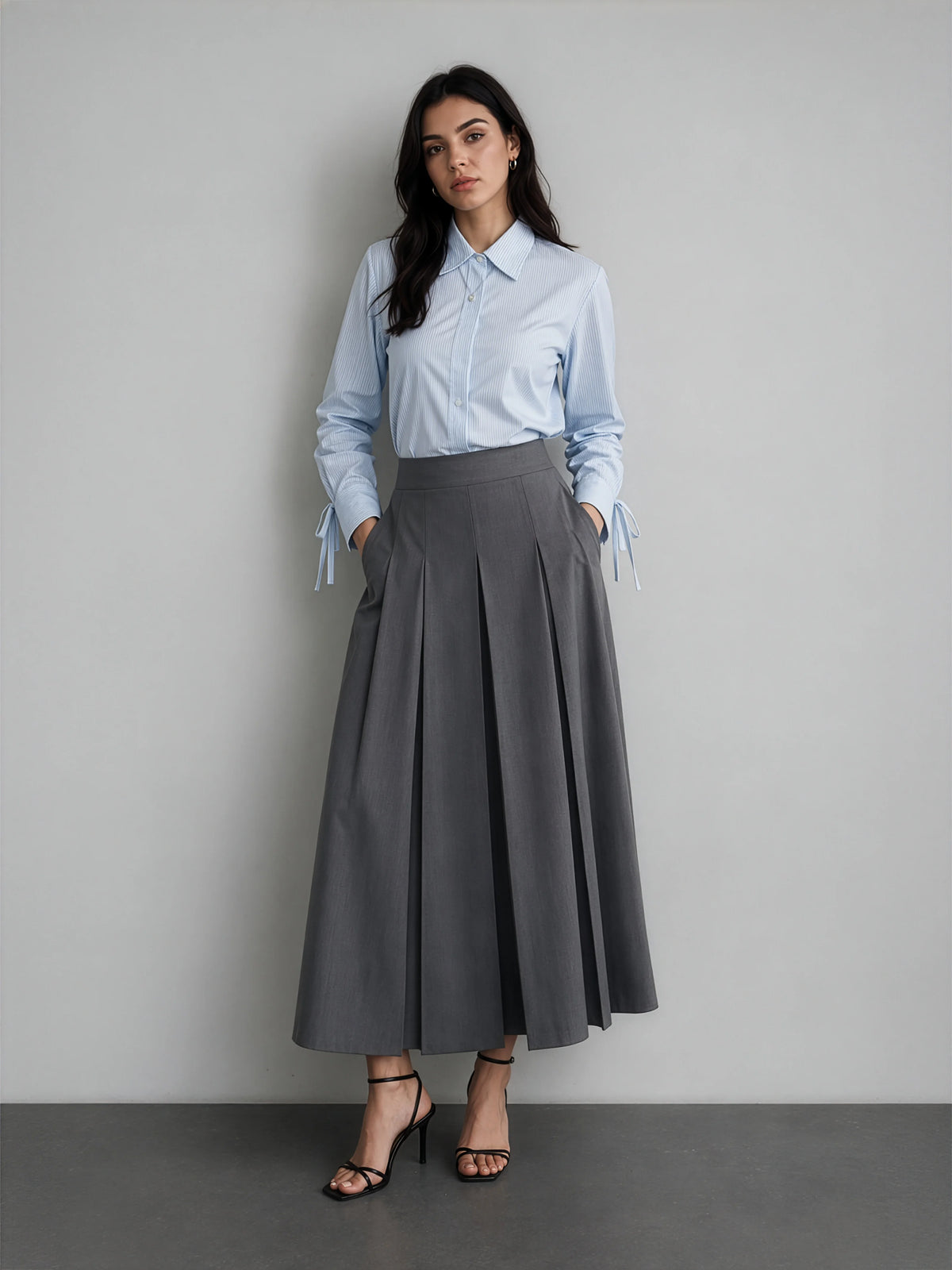 Cotton Drawstring Shirt - Blue Stripe