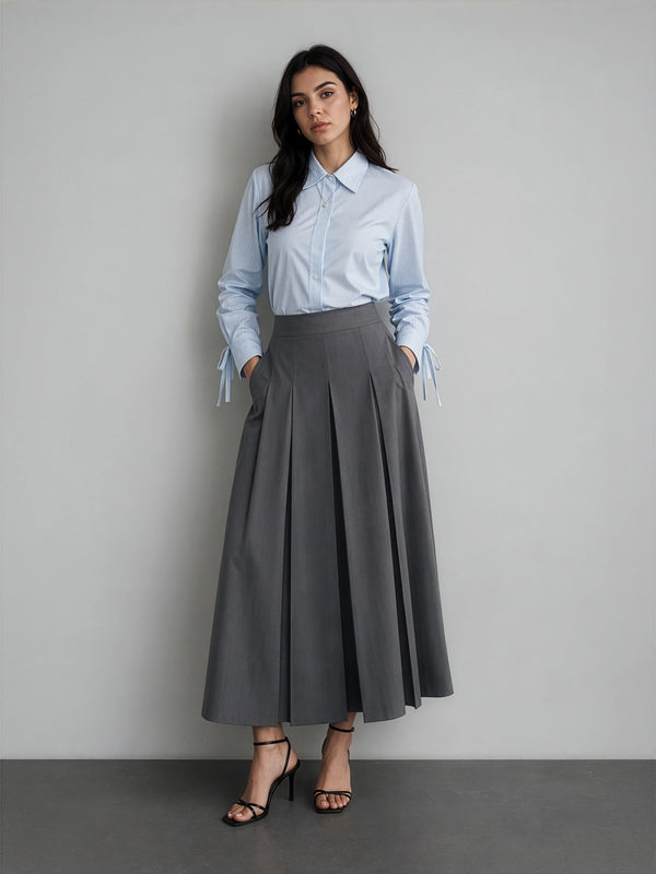 Cotton Drawstring Shirt - Blue Stripe