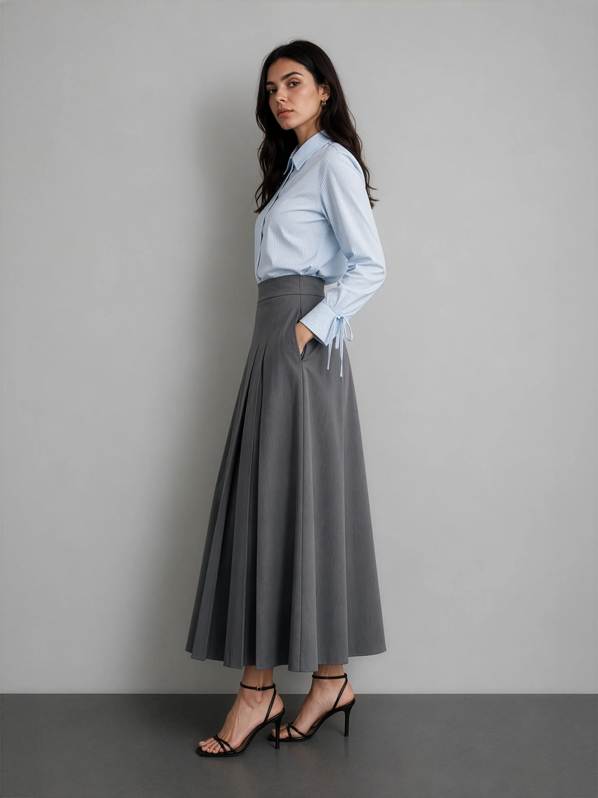 Cotton Drawstring Shirt - Blue Stripe