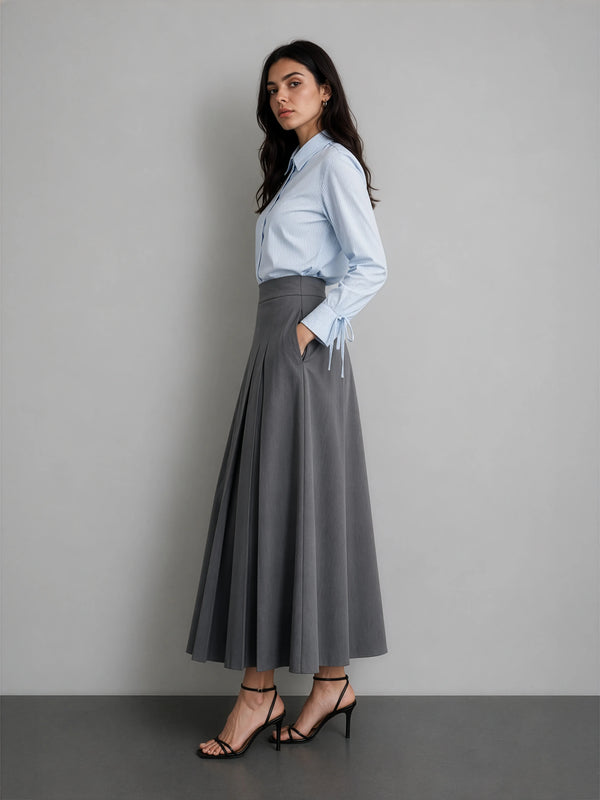 Cotton Drawstring Shirt - Blue Stripe